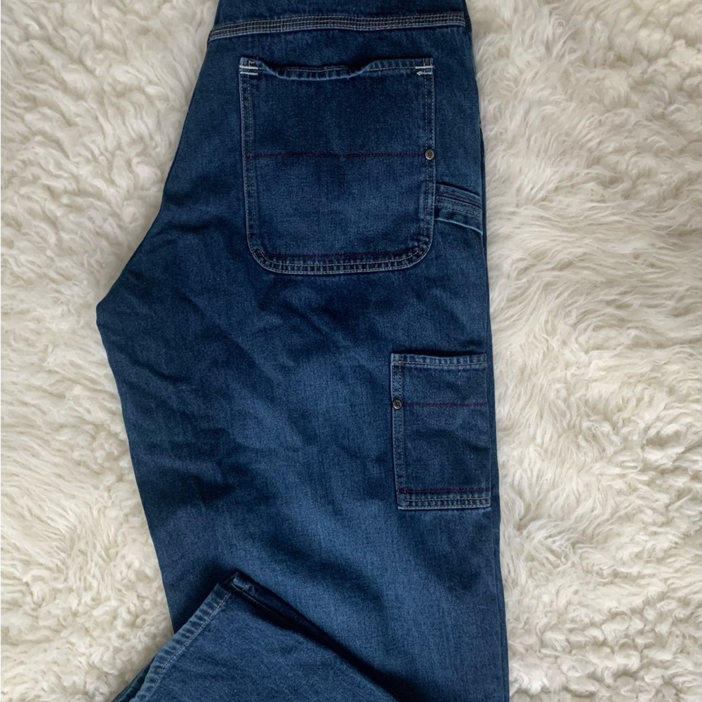 Y2K Schott Bros NYC Men's Denim Jeans Stiched Logo Streetwear Baggy Size: 34 - Picture 3 of 11